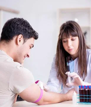 Patient during blood test sampling procedure taken for analysis Foto stock