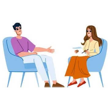 Patient explaining his problems to psychologist during therapy session Illustrazione stock