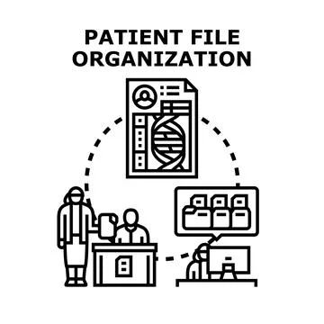 Patient file organization process managing medical data Stock Illustration
