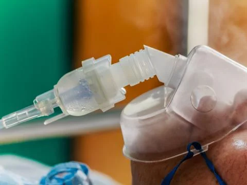 Patient with flu inhalation Stock Photos