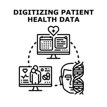 Patient health data digitizing process for medical care Stock Illustration