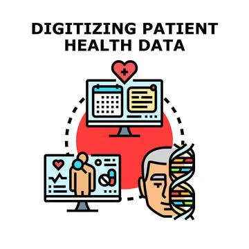 Patient health data digitizing process for medical care Illustrazione stock
