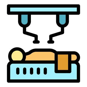 Patient lying on operating table undergoing surgery performed by robotic arms 스톡 일러스트