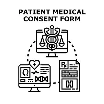 Patient medical consent form document signing process Illustrazione stock