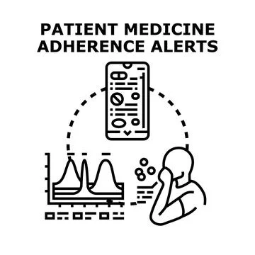 Patient medication adherence alerts management using mobile app Stock Illustration