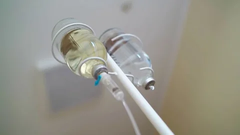 Patient PoV of IV drip in a hospital room Stock Footage