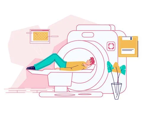 Patient ready for X Ray or MRI health exam flat vector illustration isolated. Stock Illustration