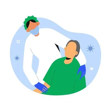 Patient recovering from covid, medical nurse taking care of senior patient Stock Illustration