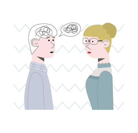 Patient is trying to solve a psychological problem with doctor. He is all in a Stock Illustration