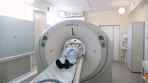 Patient undergoing computed tomography scan in hospital Video stock 306167833