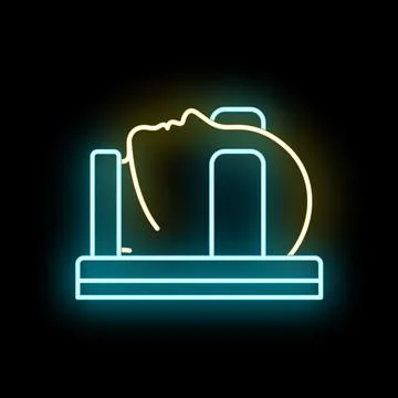 Patient undergoing diagnostic imaging scan procedure neon icon Stock Illustration