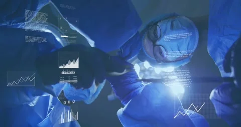 Patient-view camera activating data overlays while surgical team handling tools Stock Footage 330767963