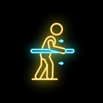 Patient walking using parallel bars neon sign icon on black background Stock Illustration