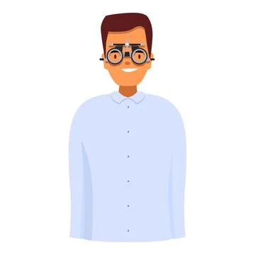 Patient wearing trial frame checking vision in ophthalmology clinic イラスト素材