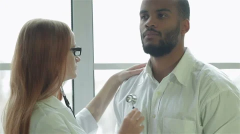 Patient window stethoscope to listen to the lungs Stock Footage 44232591