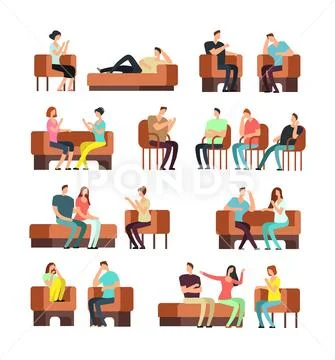 Patients and psychologist. Psychotherapy support. Stressed people meeting Stock Illustration