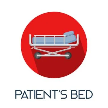 Patient's bed long shadow flat style medic icon illustration Illustrazione stock