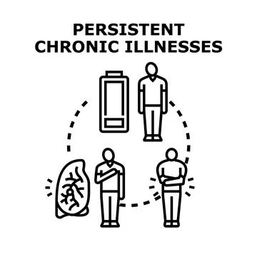 Patients coping with persistent chronic illness health problems Stock Illustration
