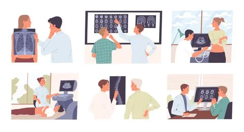 Patients at doctors appointments, medical examinations at the hospital Stock Illustration