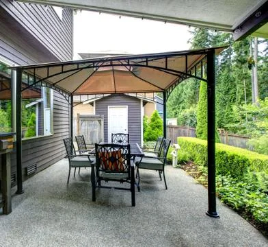 Patio area on backyard. Stock Photos