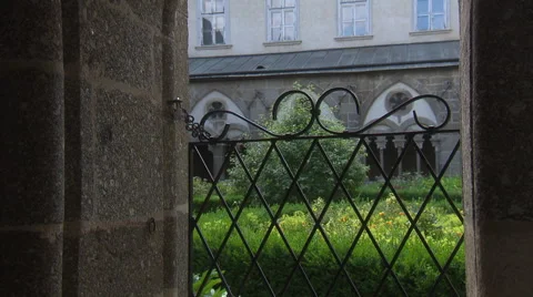 Patio of an Austrian medieval monastery (tracking shot) Video stock 57109404