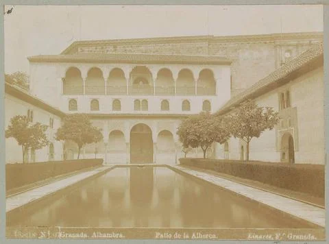 Patio de Los Arrayanes in the Alhambra; Patio de la Alherca. Part of trave... Stock Photos