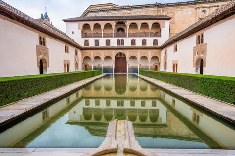 Patio de los Arrayanes Courtyard in La Alhambra Spain. Stock Photos