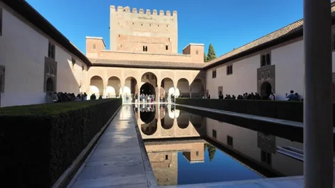 Patio de los Arrayanes or Patio de Comares in Alhambra, Granada Stock Footage 296126168