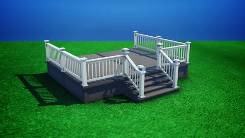 Patio Deck Assembles Alone on Grass with Matte Stock Footage 156618658