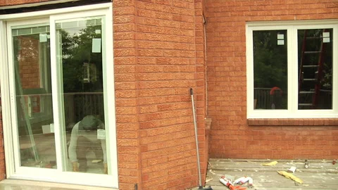 Patio door installation Stock Footage 133615924