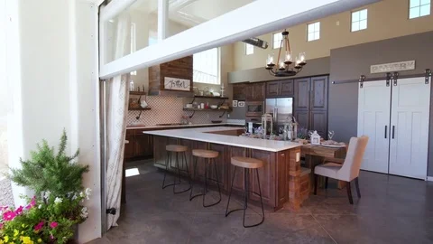 Patio Door Opens on Modern Kitchen Scene Indoors Video stock 76256057