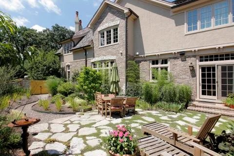 Patio with stone steps Stock-Fotos