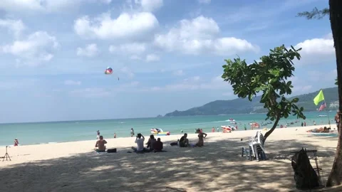 Patong Beach, Phuket, Thailand. Just Pre Covid. Speed boat. Parasailer. 動画素材 175431664
