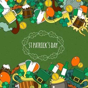 Patrick Cartoon vector hand-drawn Doodle on the subject of beer fest symbols Illustrazione stock