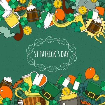 Patrick Cartoon vector hand-drawn Doodle on the subject of beer fest symbols Stock Illustration