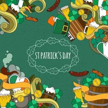 Patrick Cartoon vector hand-drawn Doodle on the subject of beer fest symbols Stock Illustration