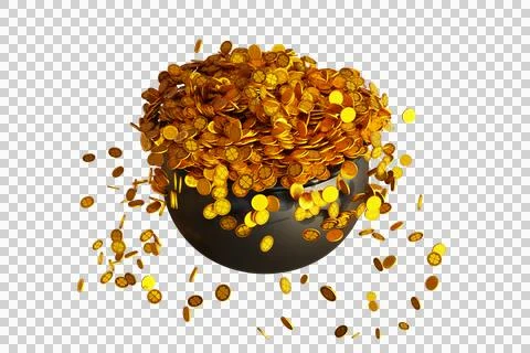 Patrick day. Iron pot cauldron full of gold coins Illustrazione stock