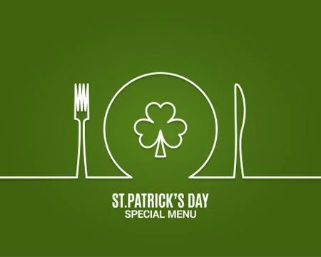Patrick day menu. Fork and knife with plate line. Stock Illustration