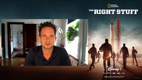 Patrick J. Adams is interviewed for new movie The Right Stuff - 2020 Video stock 144641574