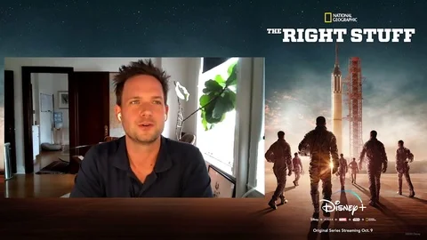 Patrick J. Adams is interviewed for new movie The Right Stuff - 2020 Video stock 144641593