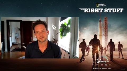 Patrick J. Adams is interviewed for new movie The Right Stuff - 2020 Video stock 144641618