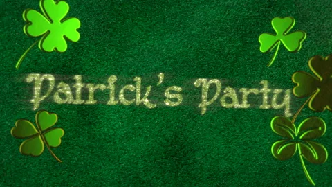 Patrick Party on green shamrocks pattern Stock Footage 232411665