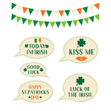 Patrick s day speech bubbles and flags. Vector template for Saint Patricks da Stock Illustration