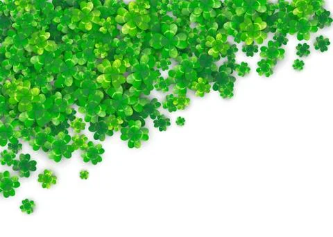 Patricks Day Background with four green clover heap with realistic shadows Stock Illustration