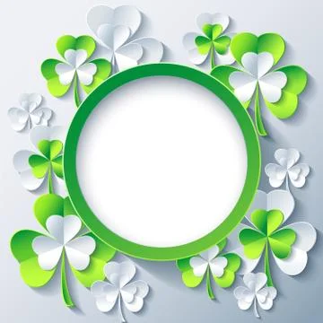 Patricks day background, frame with 3d leaf clover Illustrazione stock