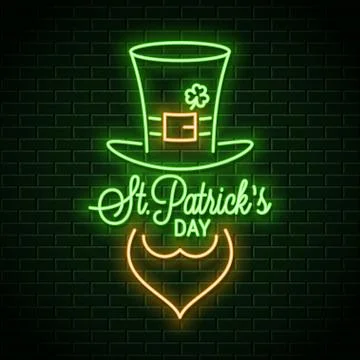 Patricks day neon banner. Neon leprechaun green Stock Illustration