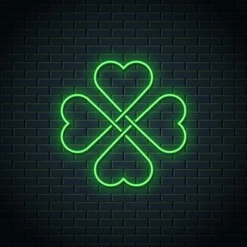 Patricks day neon sign. Patrick clover neon banner Stock Illustration