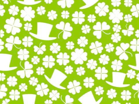 Patrick's Day, seamless pattern with green clover leaves and leprechaun hat.  Illustrazione stock