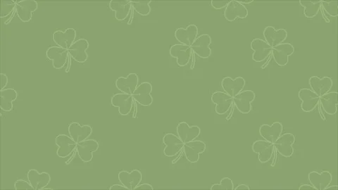 Patricks day seamless pattern with linear clover leaves background Stock Footage 329072068