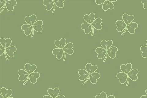 Patricks day seamless pattern with linear clover leaves background Stock Illustration